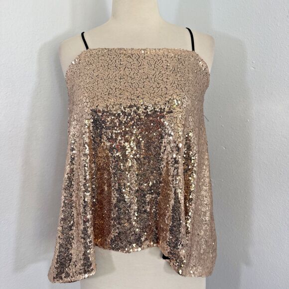 Haoduoyi Tank Top Womens‎ S Golden Sequins Feminine Disco Party Y2K - Picture 1 of 10